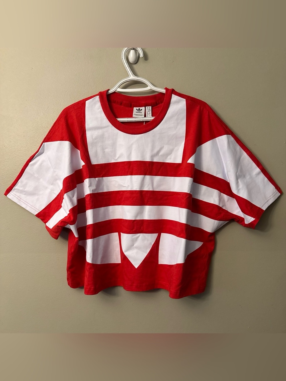 Adidas Originals Women's Adicolor Big Trefoil Logo T-Shirt - Lush Red/ White XL